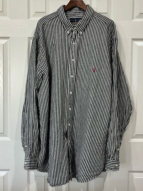 Ralph Lauren Mens Button Down Shirt Gray White Stripes 100% Linen 3XL Tall